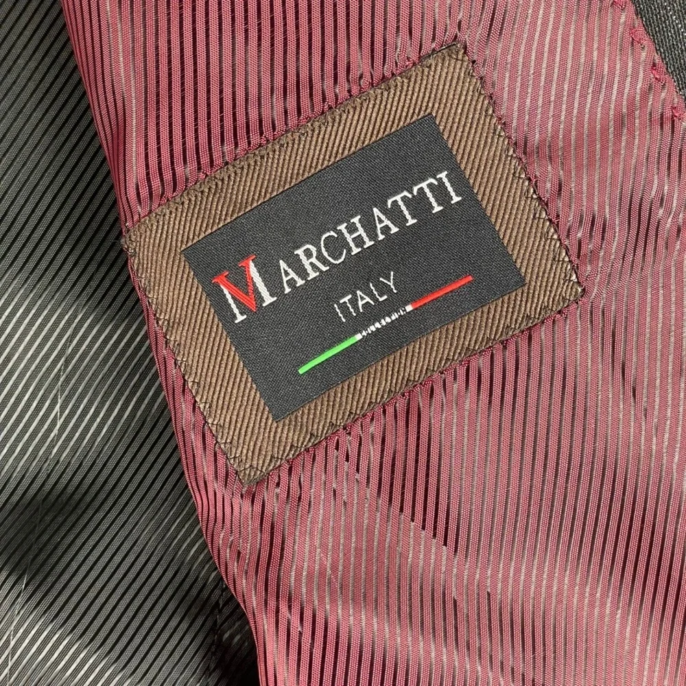 Marchatti Italy Blazer Size 44R Black Pinstripe Two Button Jacket Vest Set Men's